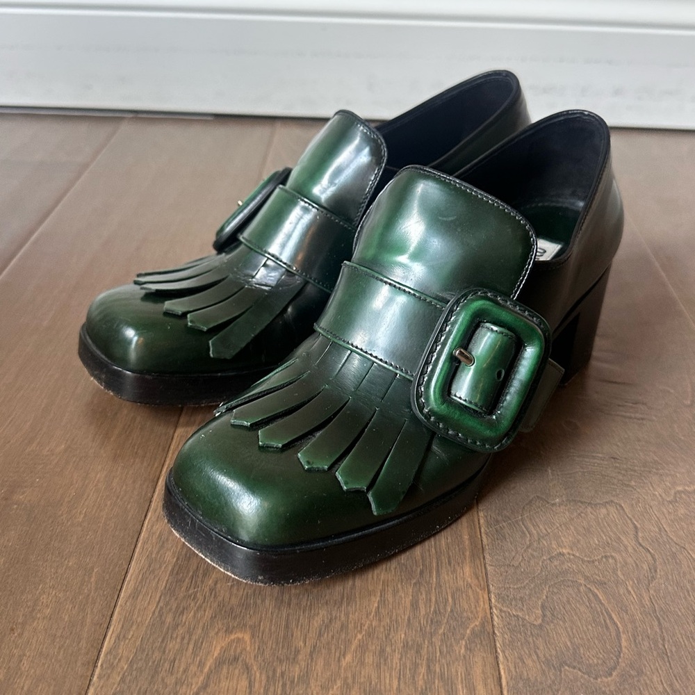 MIU MIU by PRADA Green Platform Loafers